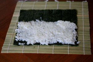 rice on sushi nori