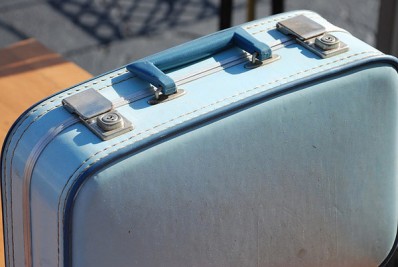 old blue suitcase